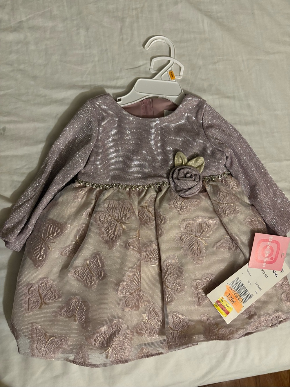 Rare Edition Lilac Sparkle Butterfly A-Line Kids Dress with Flower Accent